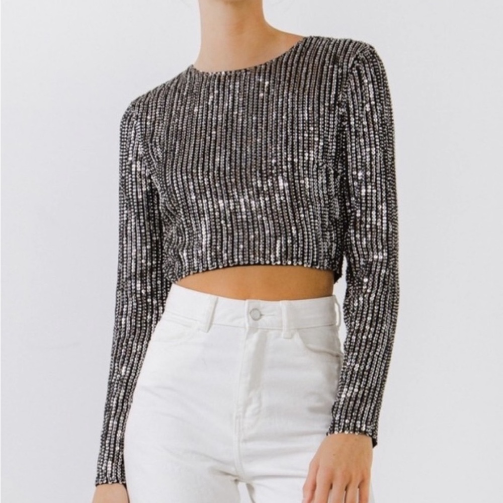 Endless Rose Sequin Longsleeve Crop with Open Back